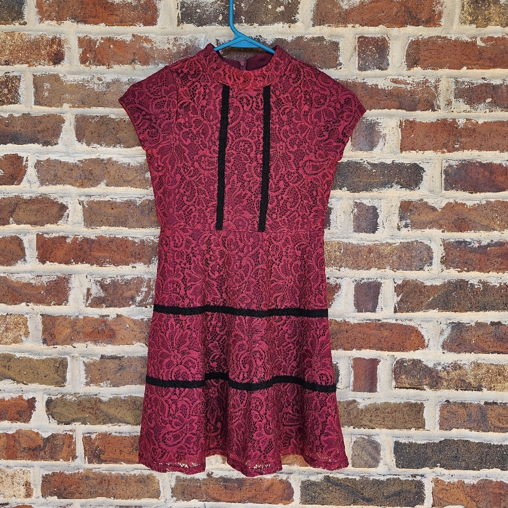 Red and Black A-line Mock Neck Dress for Cocktail